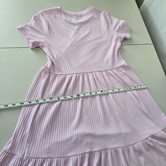 Lily Rose Short Sleeve Ruffle Dress Women's M Pink Textured Fit and Flare - Picture 12 of 14